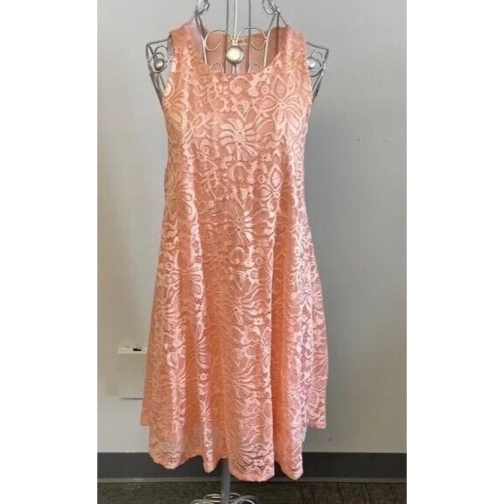 Ginger G Dress Peach Lace Sleeveless Large